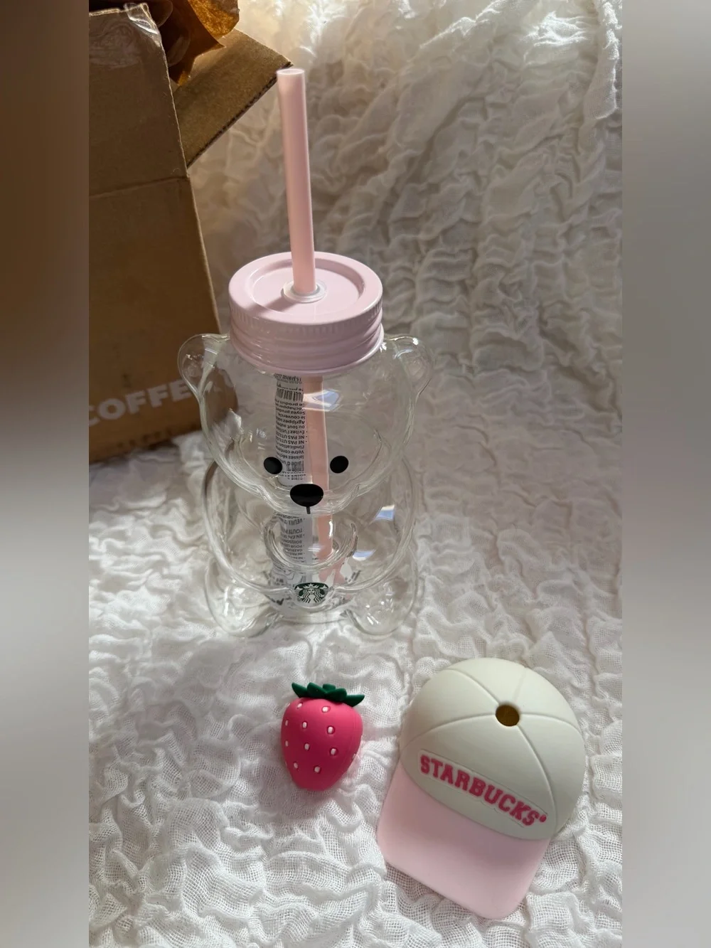 Starbucks Pink Bearista Glass Cup and Pink Pouch Keychain Bundle - Authentic
